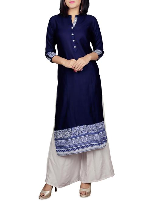 blue rayon straight kurta - 14987340 - Standard Image - 1