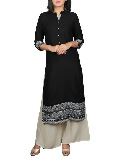 black rayon straight kurta - 14987342 - Standard Image - 1