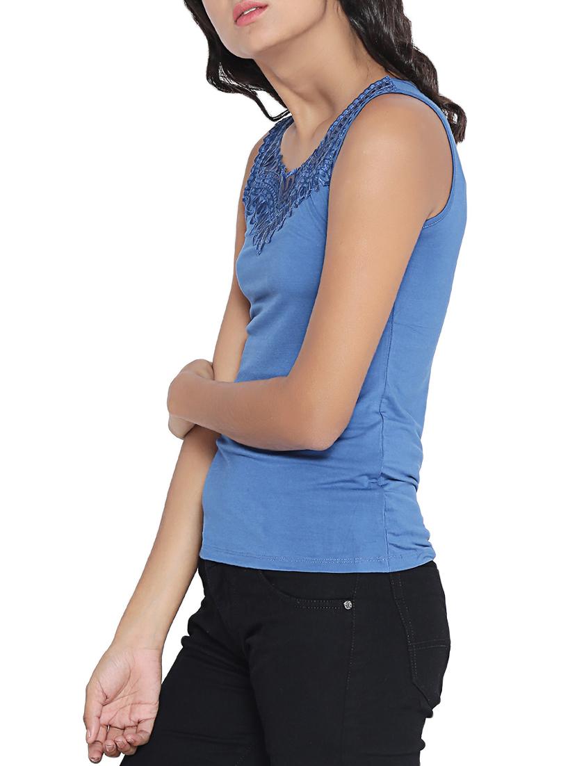 blue solid sleeveless top - 14987447 - Zoom Image - 2