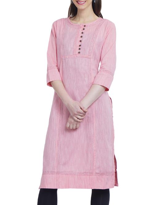 pink cotton solid kurta - 14987887 - Very Small Image - 1