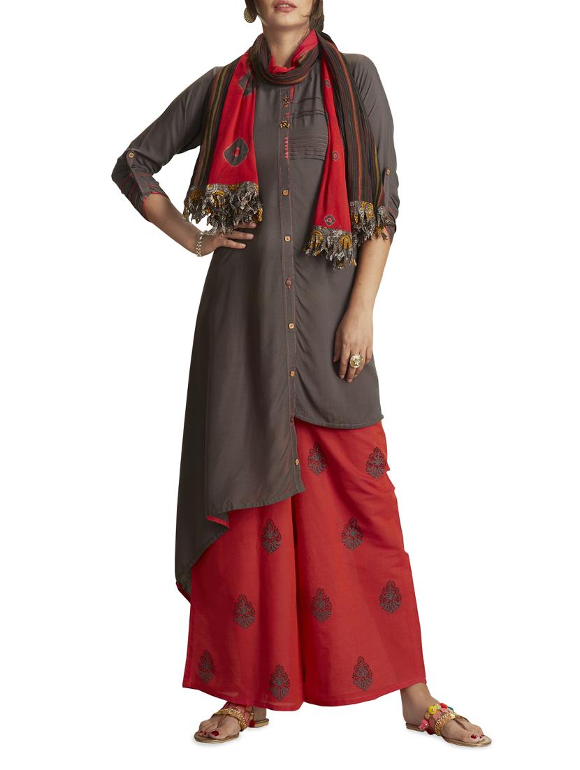 grey asymmetric stitched palazzo suit - 14988192 - Zoom Image - 1