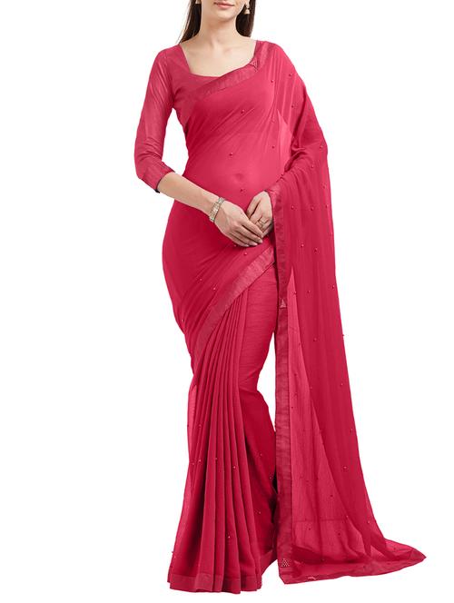 pink chiffon bordered saree with blouse - 14988617 - Standard Image - 1