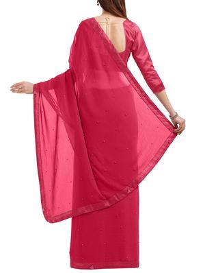 pink chiffon bordered saree with blouse - 14988617 - Standard Image - 2