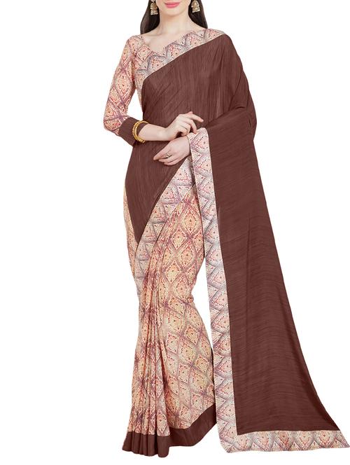 brown crepe half and half saree with blouse - 14988624 - Standard Image - 1