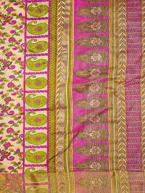 beige raw silk printed saree with blouse - 14989106 - Standard Image - 4