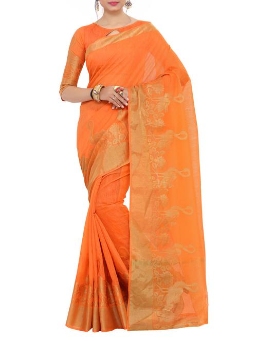 orange art silk woven saree with blouse - 14989121 - Standard Image - 1