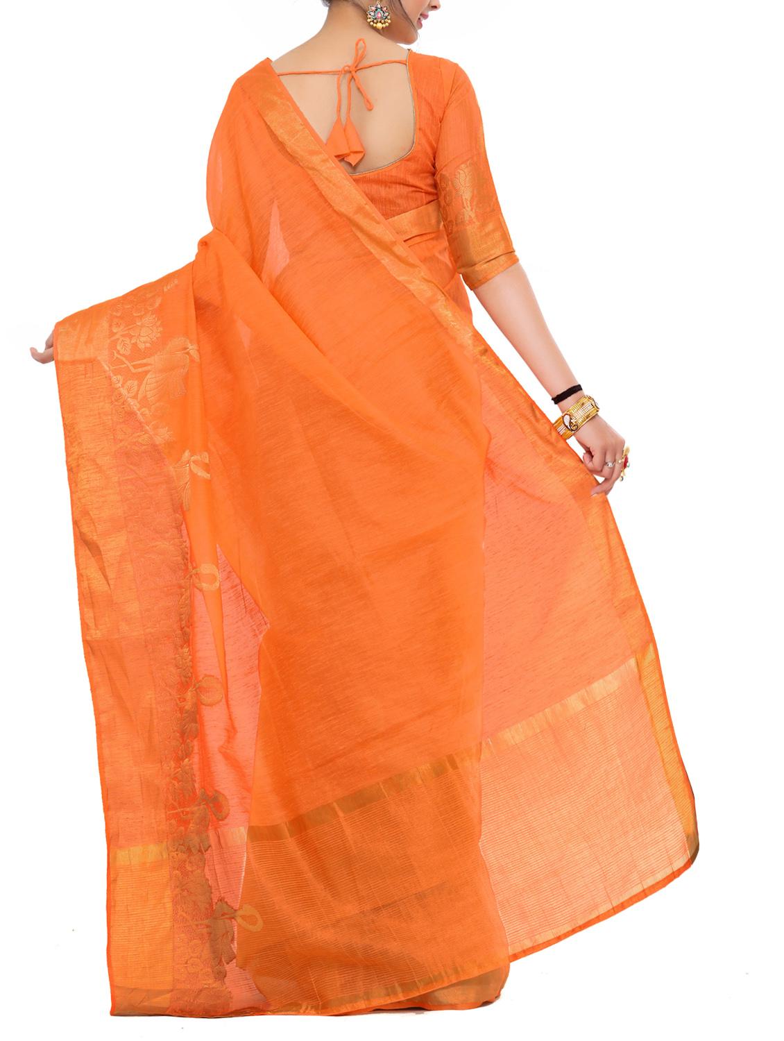 orange art silk woven saree with blouse - 14989121 - Zoom Image - 2