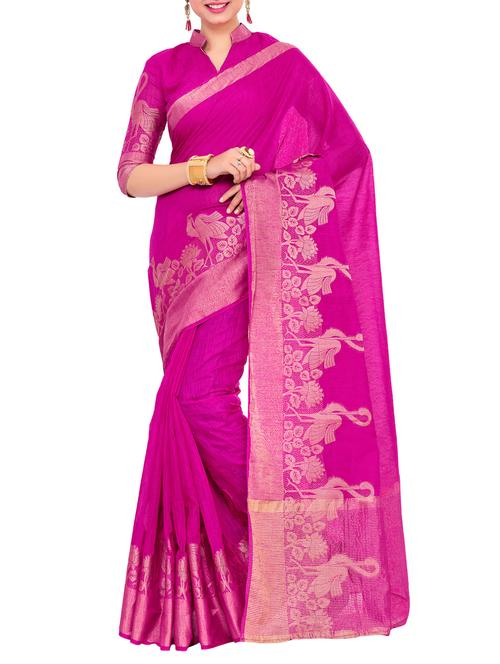 magenta art silk woven saree with blouse - 14989122 - Very Small Image - 1