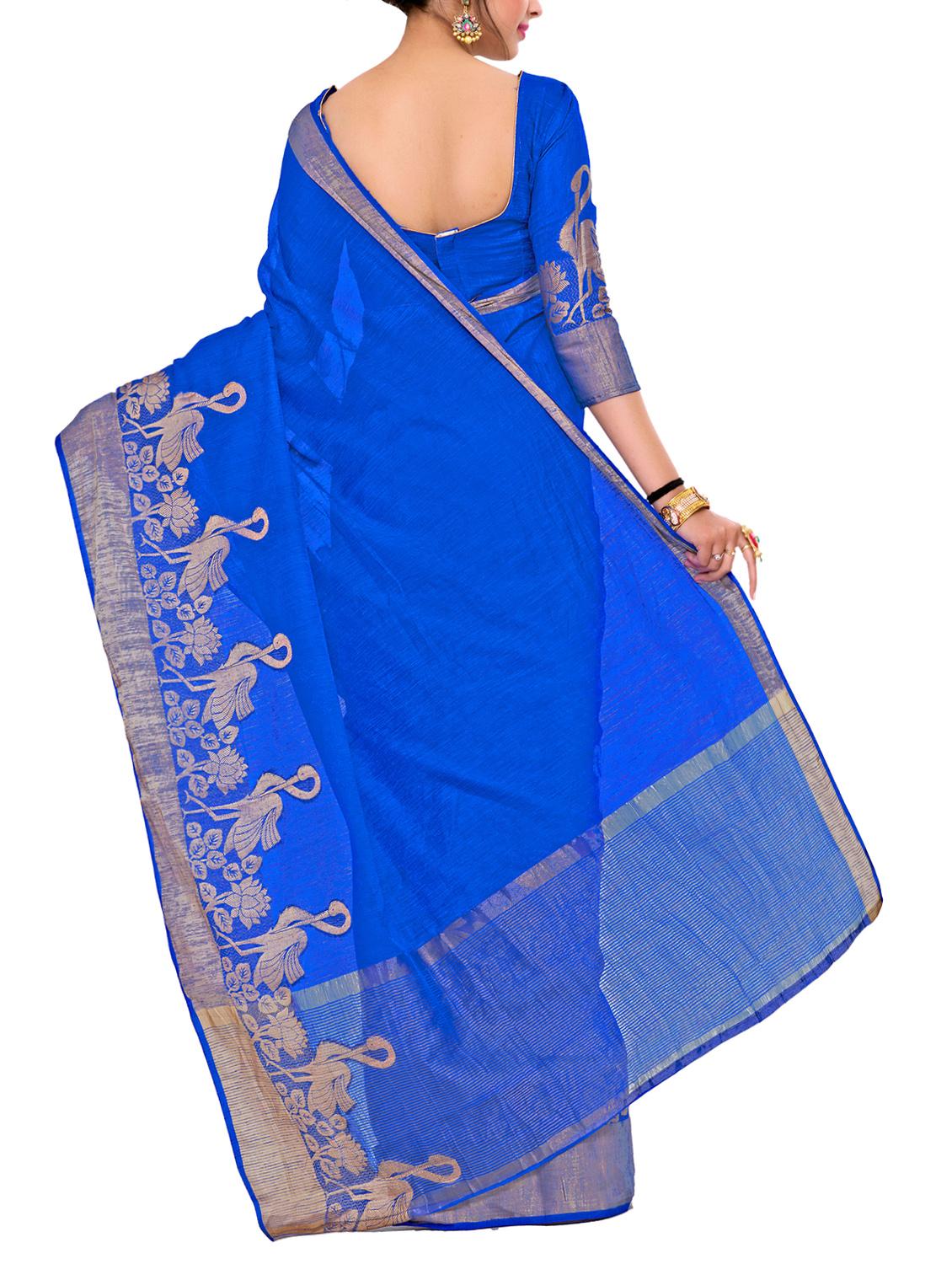 blue art silk woven saree with blouse - 14989123 - Zoom Image - 2