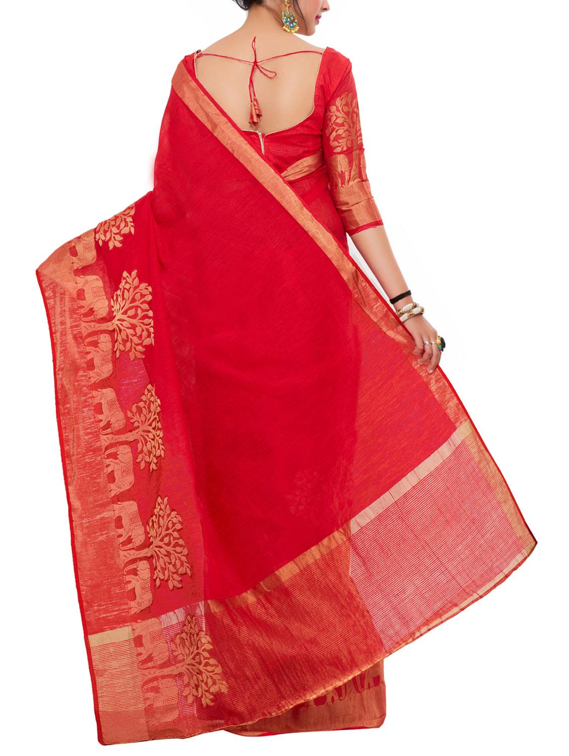 red art silk woven saree with blouse - 14989128 - Zoom Image - 2