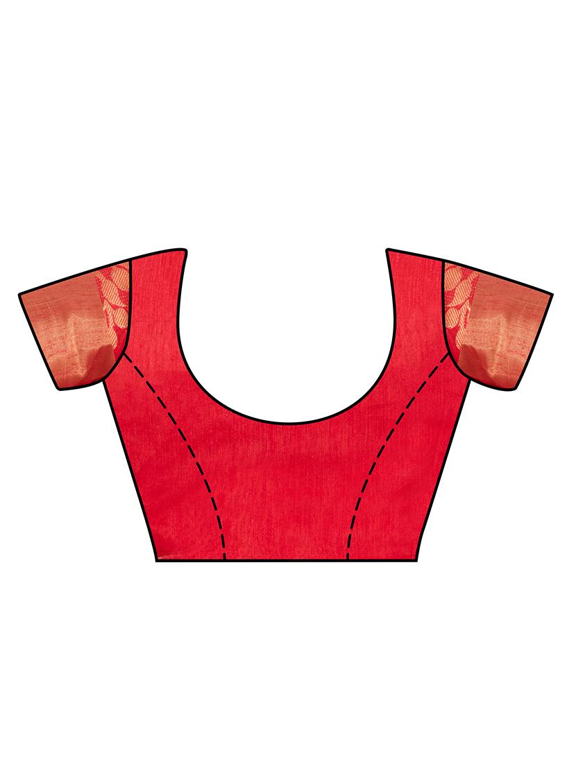 red art silk woven saree with blouse - 14989128 - Zoom Image - 3