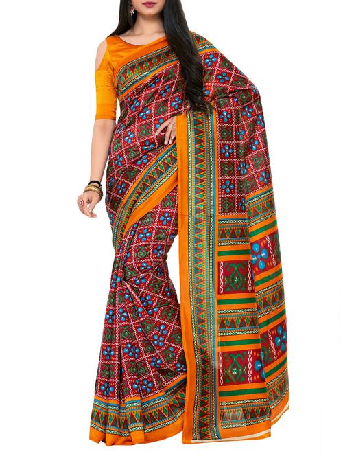 maroon art silk patola saree with blouse - 14989135 - Standard Image - 1