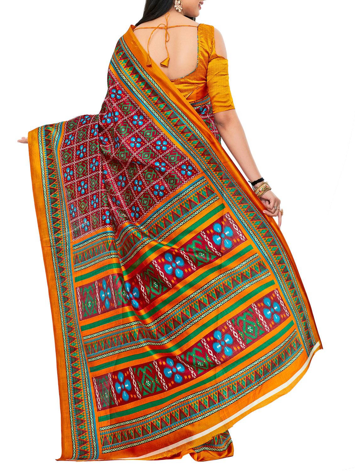 maroon art silk patola saree with blouse - 14989135 - Zoom Image - 2