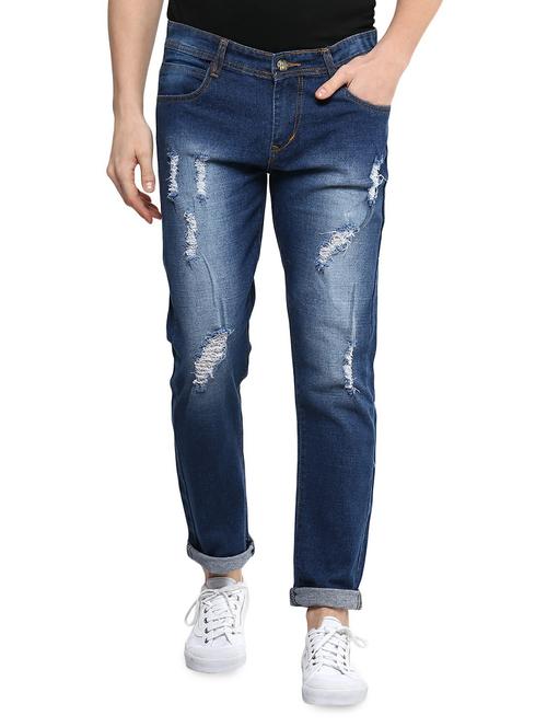 blue cotton ripped jeans - 14989971 - Standard Image - 1