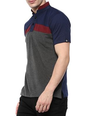 grey color block collared t-shirt - 14989983 - Standard Image - 2