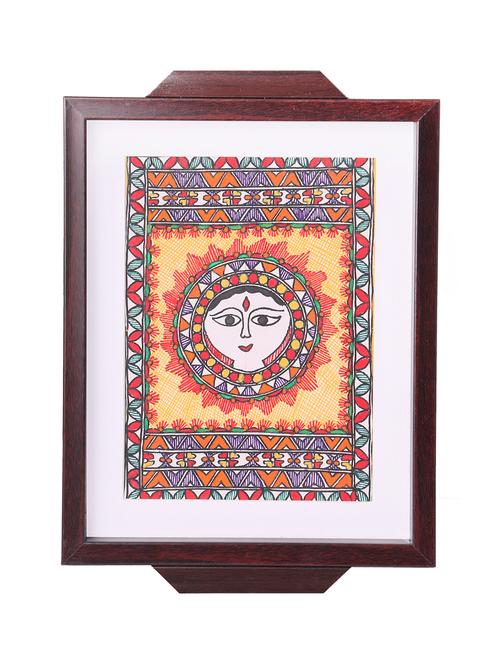 madhubani folk art decorative tray with brightness of sun - 14989984 - Standard Image - 1