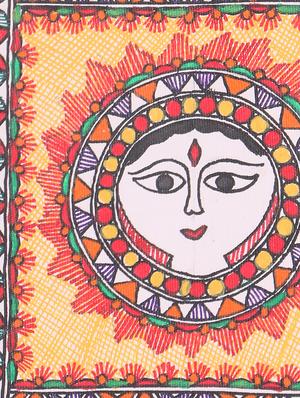 madhubani folk art decorative tray with brightness of sun - 14989984 - Standard Image - 3
