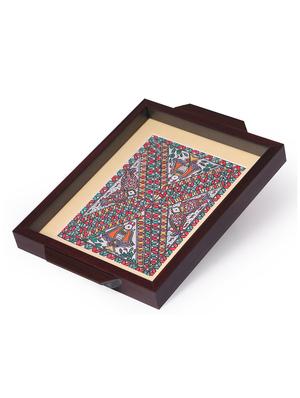 madhubani folk art decorative tray with aquatic life - 14989986 - Standard Image - 2
