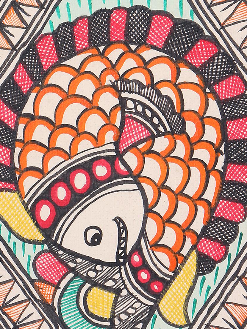 madhubani folk art decorative tray with multicolored fishes - 14989990 - Zoom Image - 3