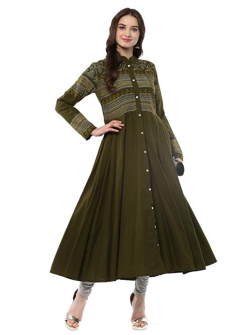 block printed flared kurta - 14990449 - Standard Image - 1