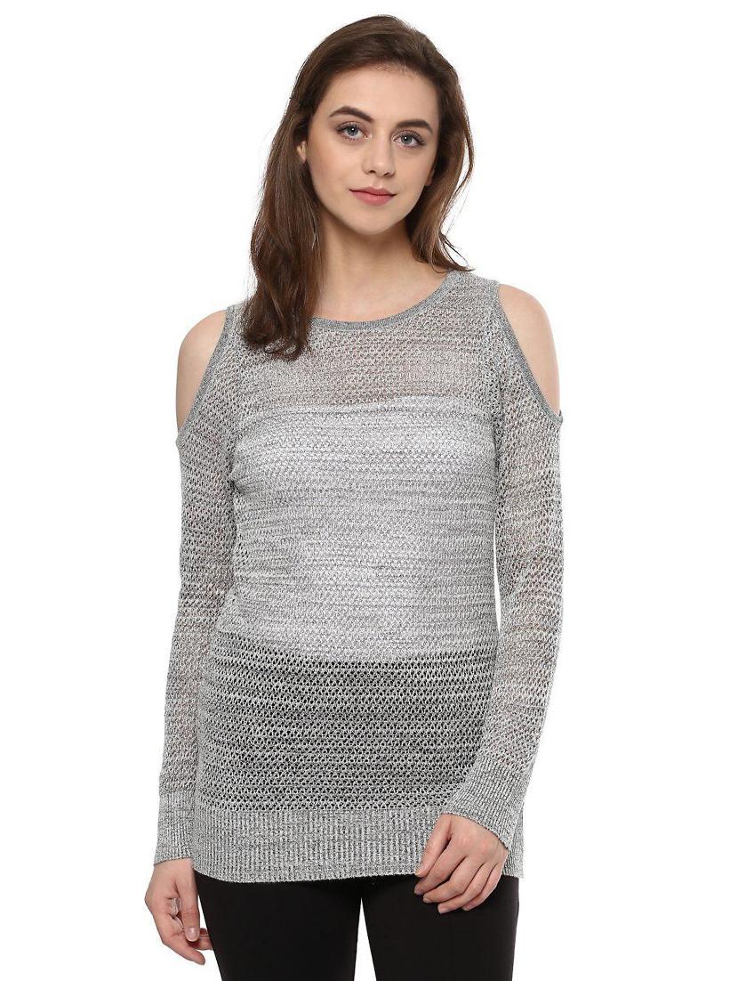 grey viscose cold shoulder top - 14991800 - Zoom Image - 1