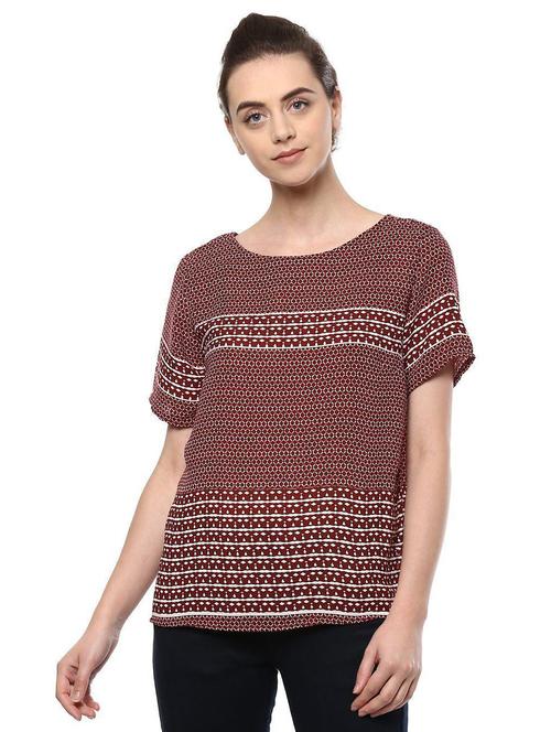 maroon printed casual top - 14991945 - Standard Image - 1