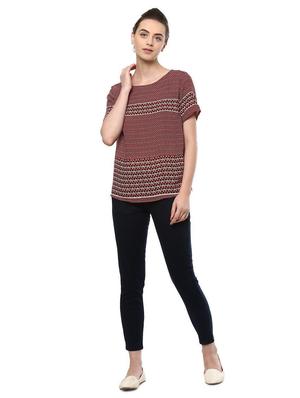 maroon printed casual top - 14991945 - Standard Image - 3