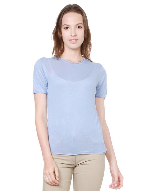 solid blue viscose top - 14991953 - Standard Image - 1