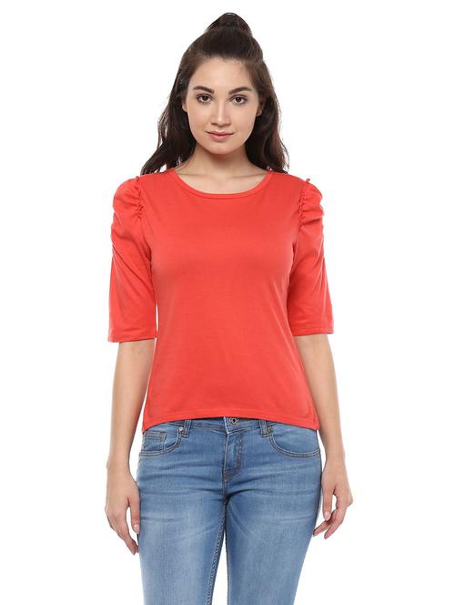 solid red cotton blend top - 14992025 - Standard Image - 1