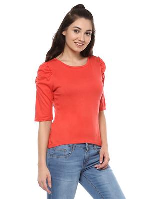 solid red cotton blend top - 14992025 - Standard Image - 2
