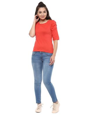 solid red cotton blend top - 14992025 - Standard Image - 4