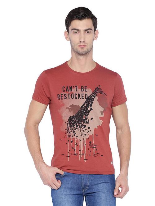 brown cotton front print t-shirt - 14992491 - Standard Image - 1