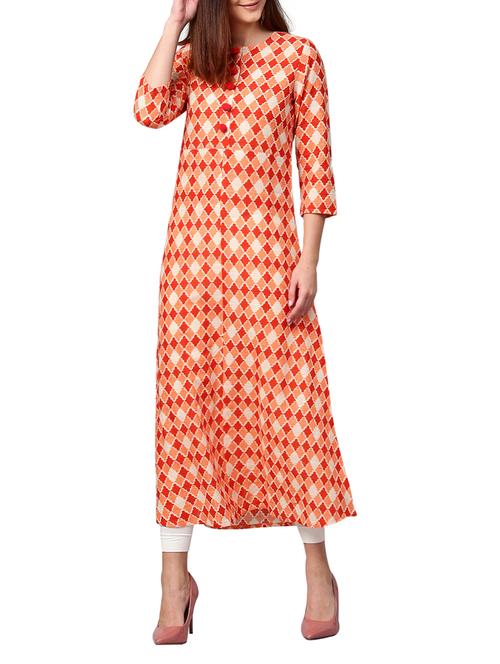 orange cotton aline kurta - 14992834 - Standard Image - 1