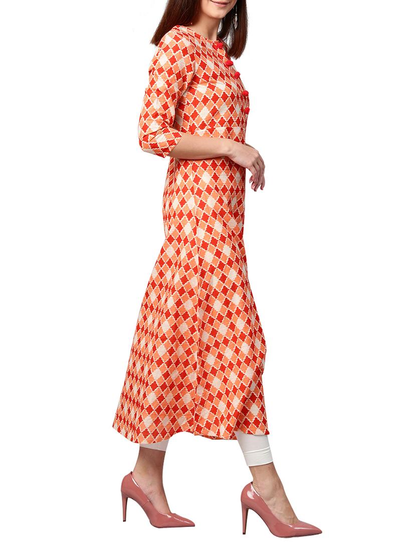 orange cotton aline kurta - 14992834 - Zoom Image - 2