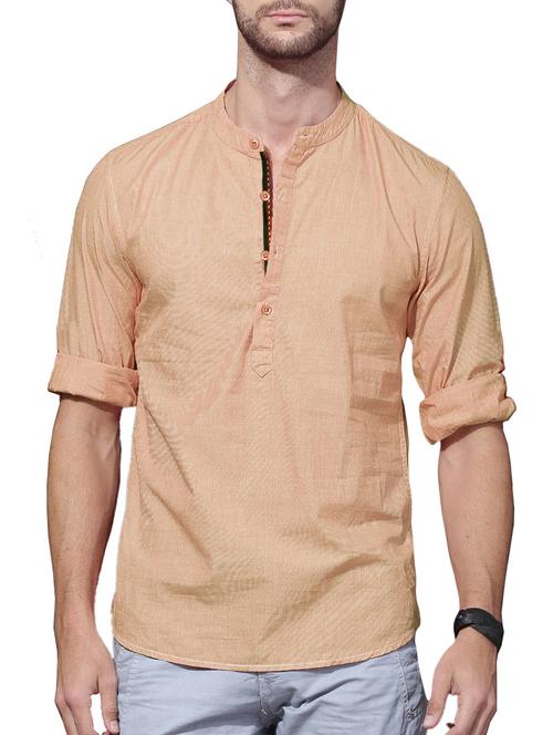 beige solid short kurta - 14992969 - Standard Image - 1