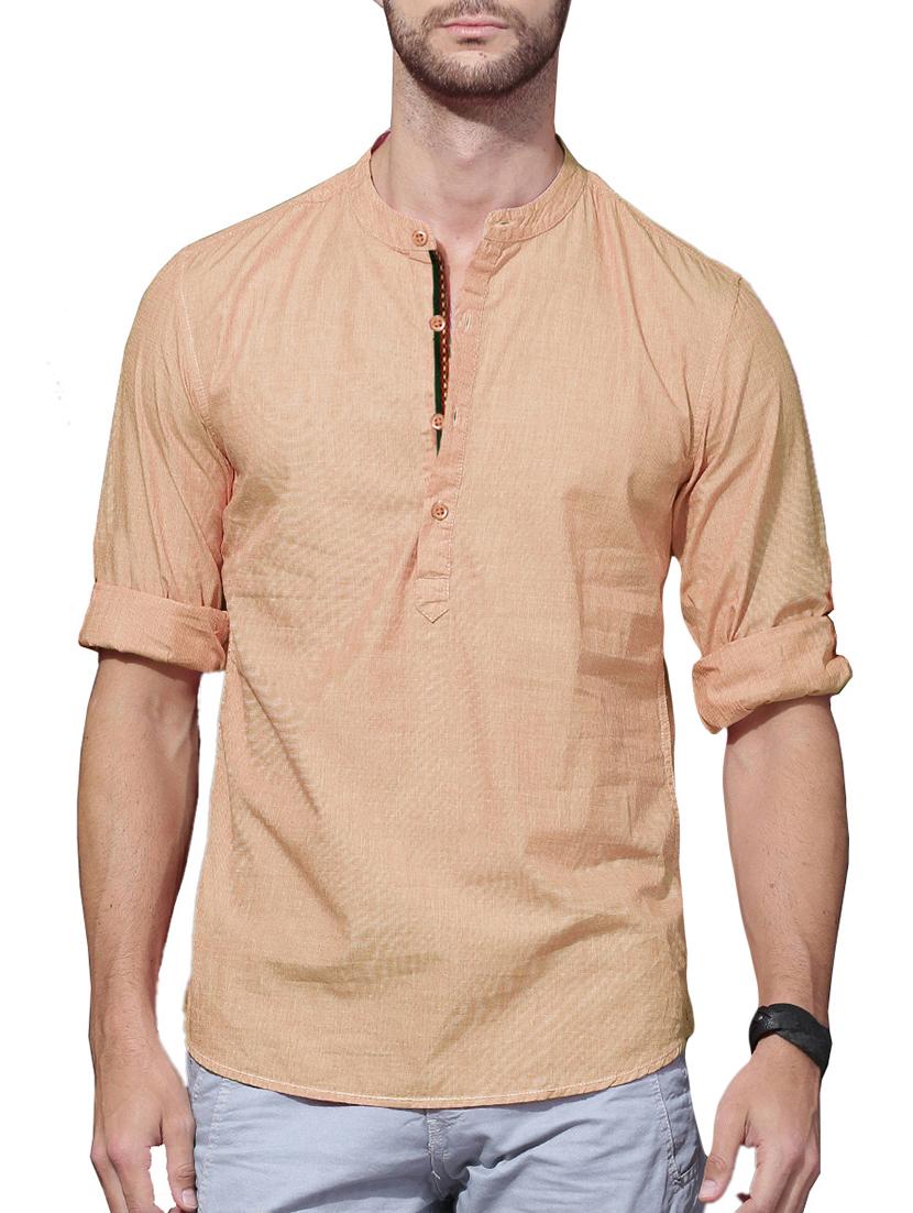 beige solid short kurta - 14992969 - Zoom Image - 1