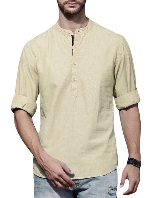 beige cotton short kurta - 14992981 - Standard Image - 1