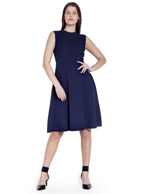 back cutout solid flared dress - 14993197 - Standard Image - 1