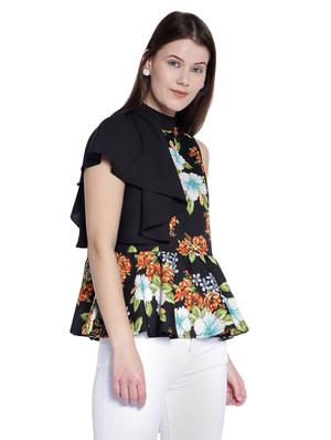 black floral peplum top - 14993217 - Standard Image - 2
