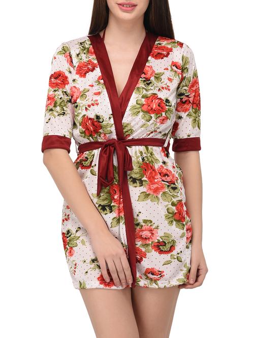 red satin floral sleepwear robe - 14993279 - Standard Image - 1
