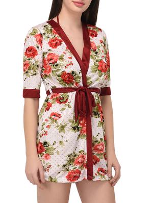red satin floral sleepwear robe - 14993279 - Standard Image - 2