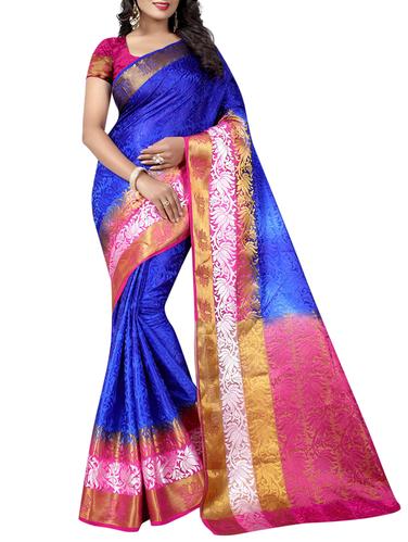 blue cotton silk woven saree with blouse - 14994008 - Very Small Image - 1