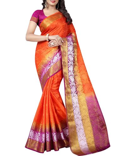 orange cotton silk woven saree with blouse - 14994010 - Very Small Image - 1
