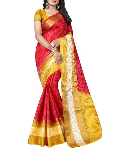 red cotton silk woven saree with blouse - 14994014 - Very Small Image - 1