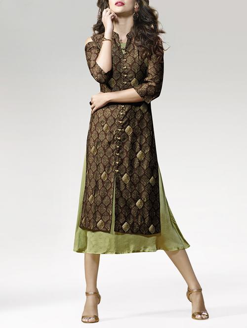 brown silk layered kurta - 14995052 - Standard Image - 1