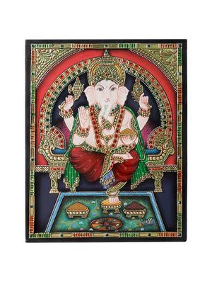 gold plated seated ganesha tanjore painting - 14995097 - Standard Image - 2