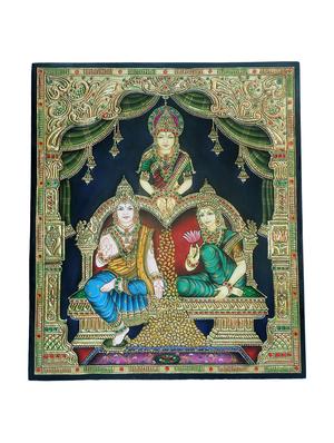 gold plated laxmi kuber tanjore painting - 14995110 - Standard Image - 2