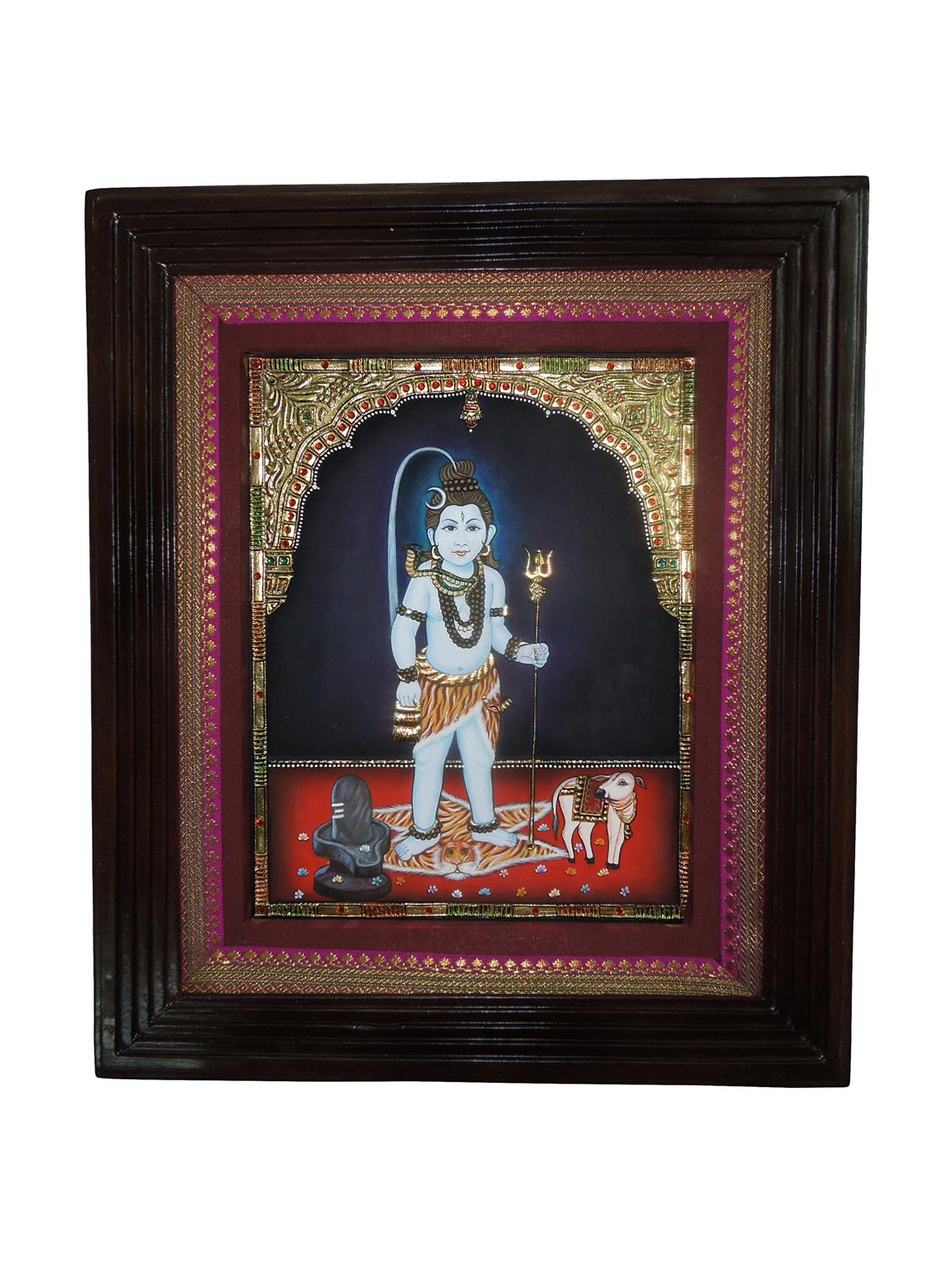 gold plated bal shiv tanjore painting - 14995118 - Zoom Image - 1
