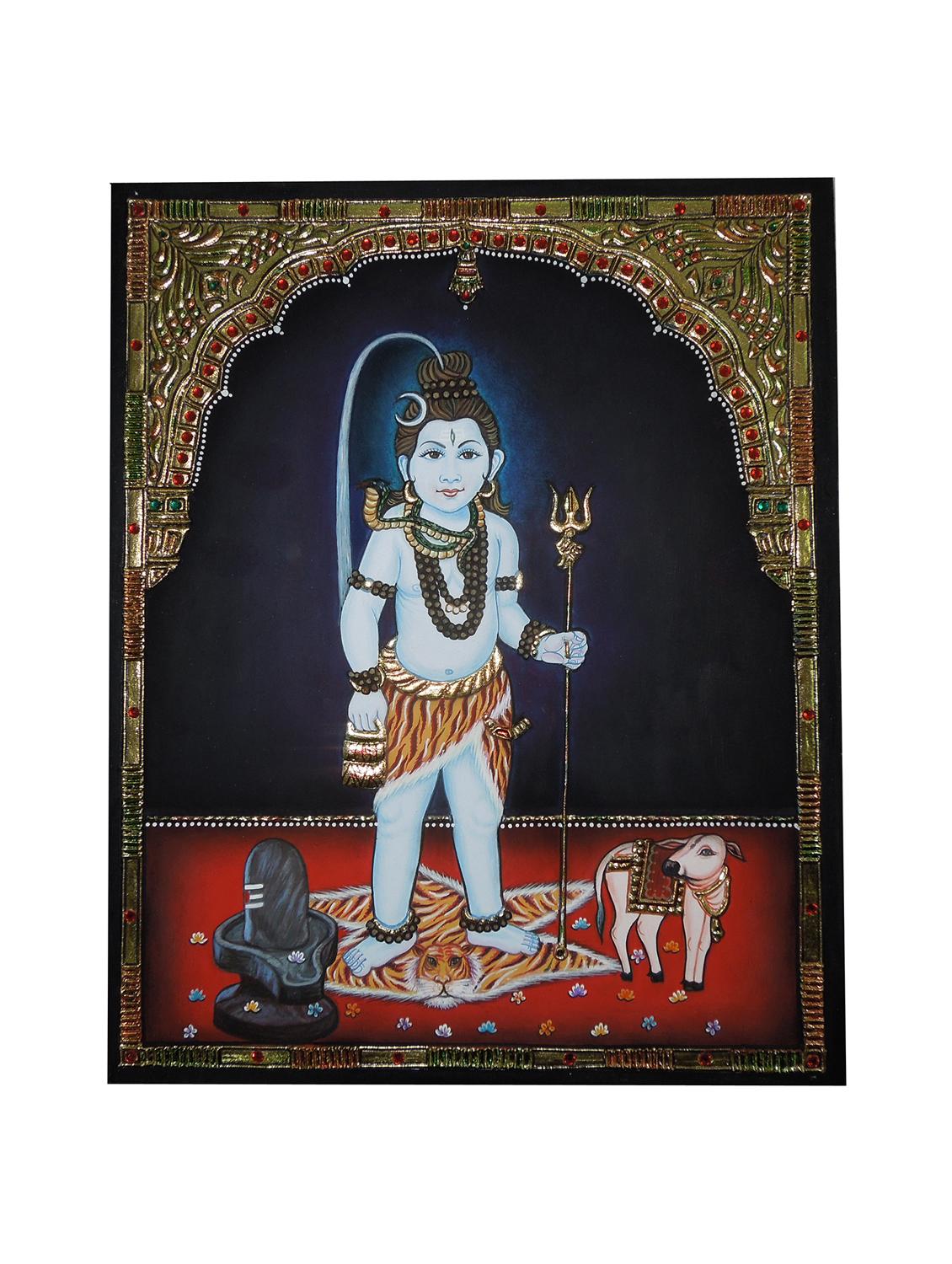 gold plated bal shiv tanjore painting - 14995118 - Zoom Image - 2