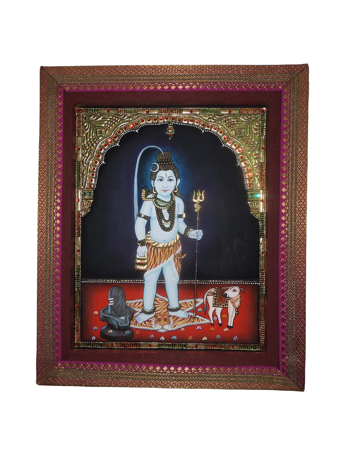 gold plated bal shiv tanjore painting - 14995118 - Zoom Image - 3